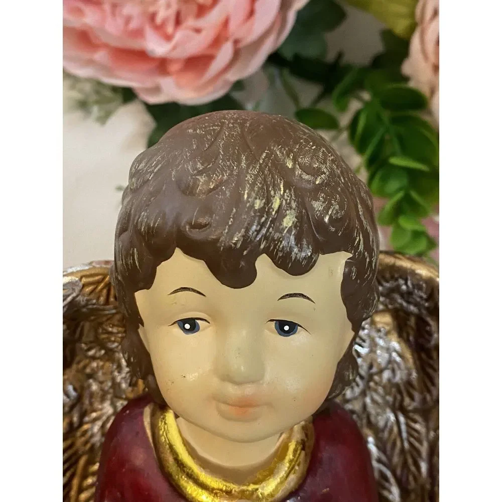 Vintage Hand Painted Ceramic Musical Angel Plays Hark The Harold Angel Sing 9
